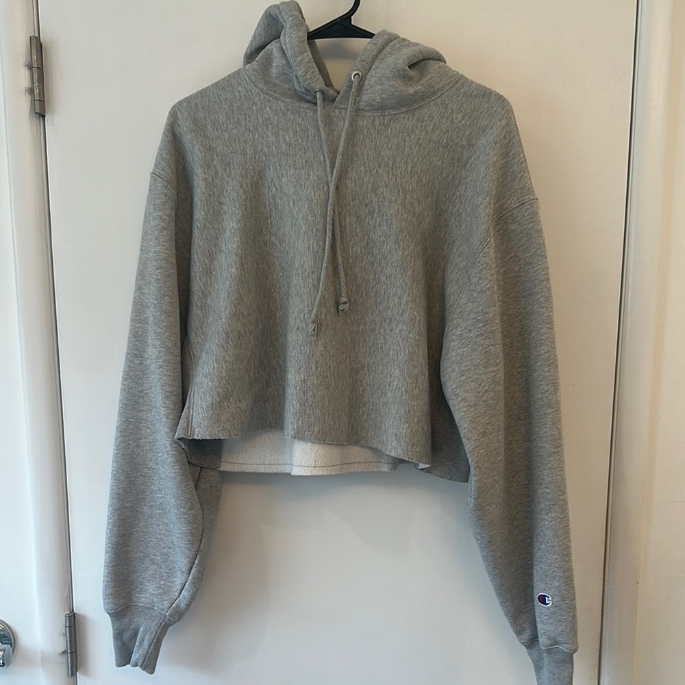 Champion Light Gray Cropped Hooded Sweatshirt